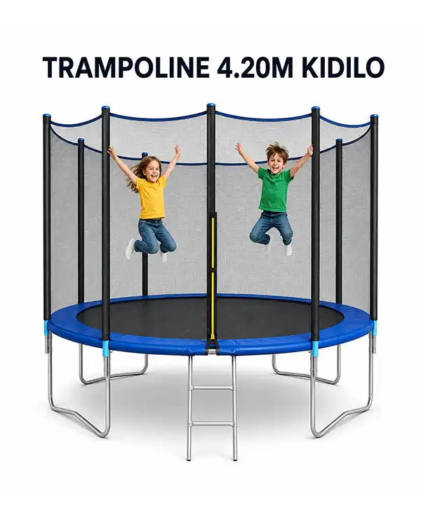 Trampoline Kidilo 4.20M pour jardin Filet & échelle inclus